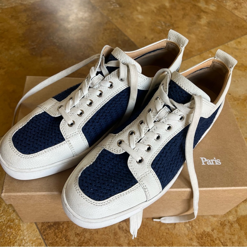 Men’s Christian Louboutin AC Rantulow Flat Jumbo Calf/Tricot in White/Navy